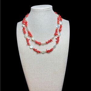Coral and Coin Pearl Necklace 14’ an 16’ on toggle